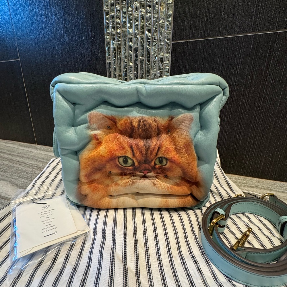 Anya Hindmarch Blue Cat Print Crossbody Bag
